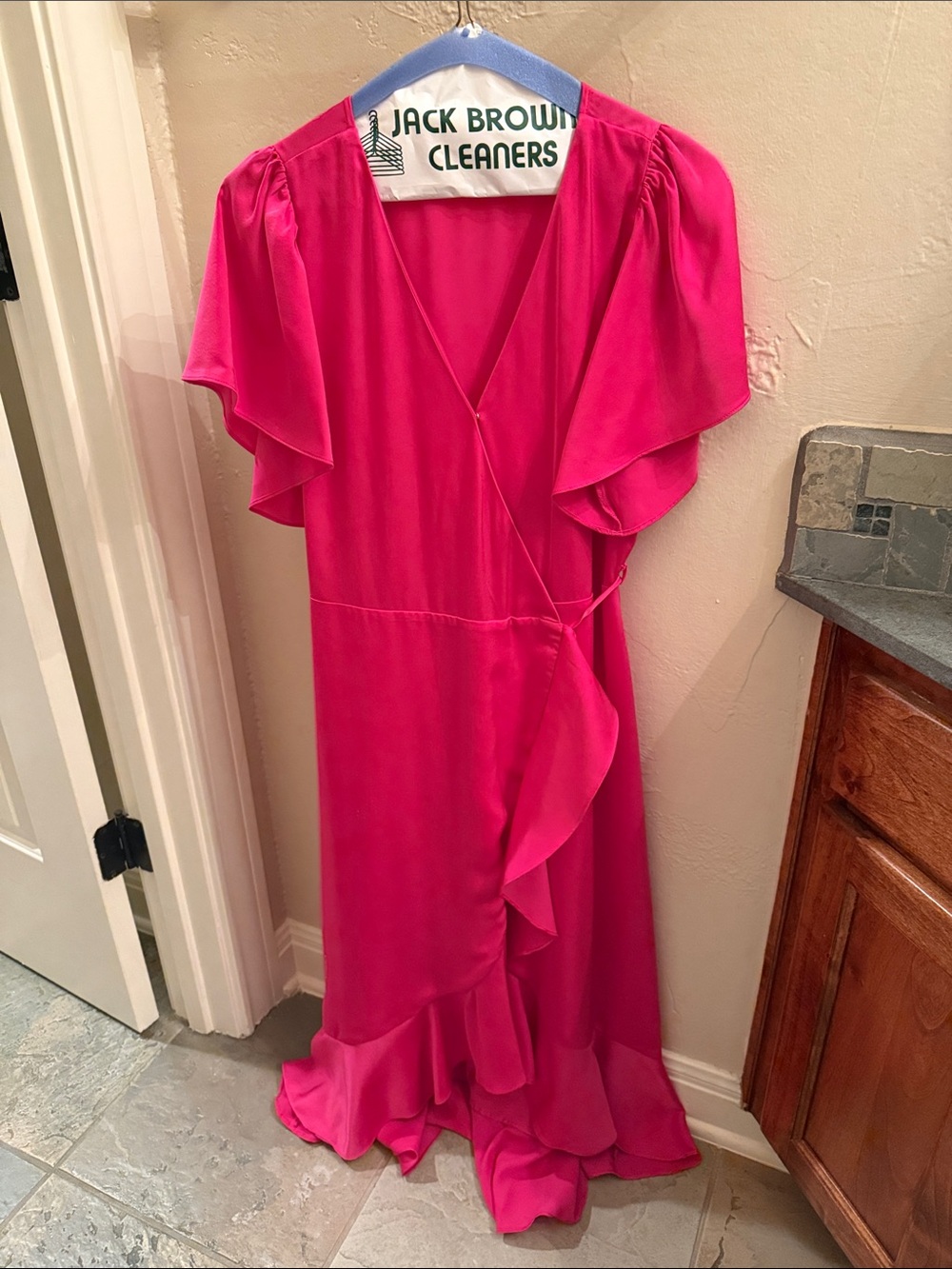 Lucy Paris Hot Pink Ruffle Wrap Midi Dress